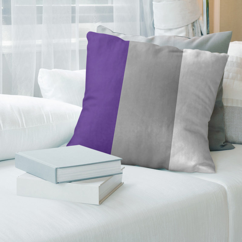 Leather/Suede Reversible Throw Pillow, 14" x 14", Purple/Gray/White