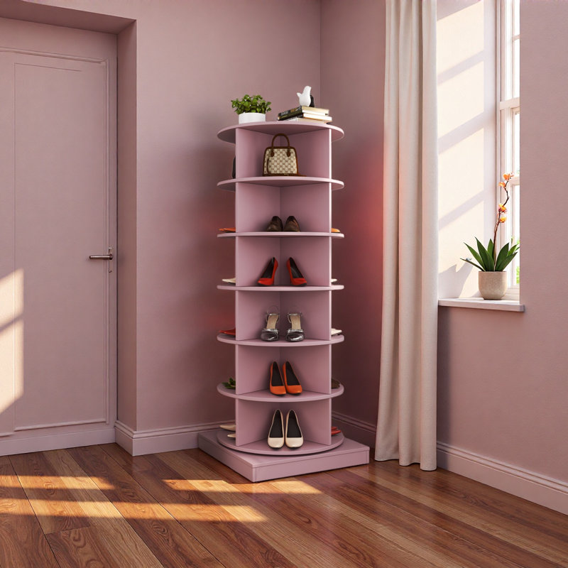 360 Rotating Shoe Cabinet 6 Layers, Pink
