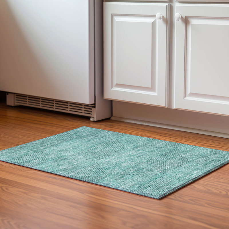 Premium Machine Washable Prisco Teal Rug, Rectangle 1'8" x 2'6"