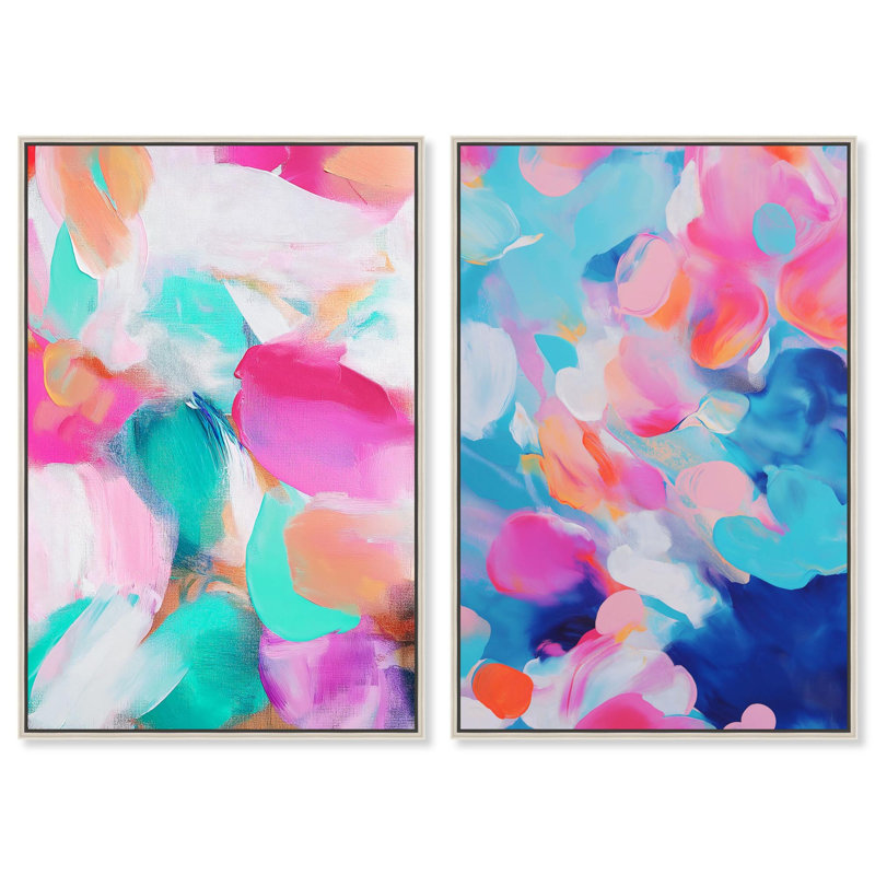 Fluid Pulse Duo Canvas Print Sunset Pink Wall Decor Set by Art Remedy, Black Frame, 10 x 15, H 46 po x l 31 po, Cadre argenté