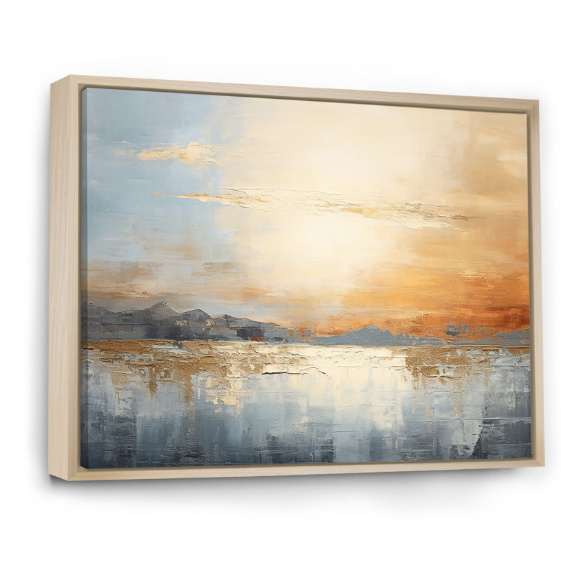 " Minimalism Beige And Gold Sunset ", Natural Floater Framed, 24" H x 32" W x 1" D