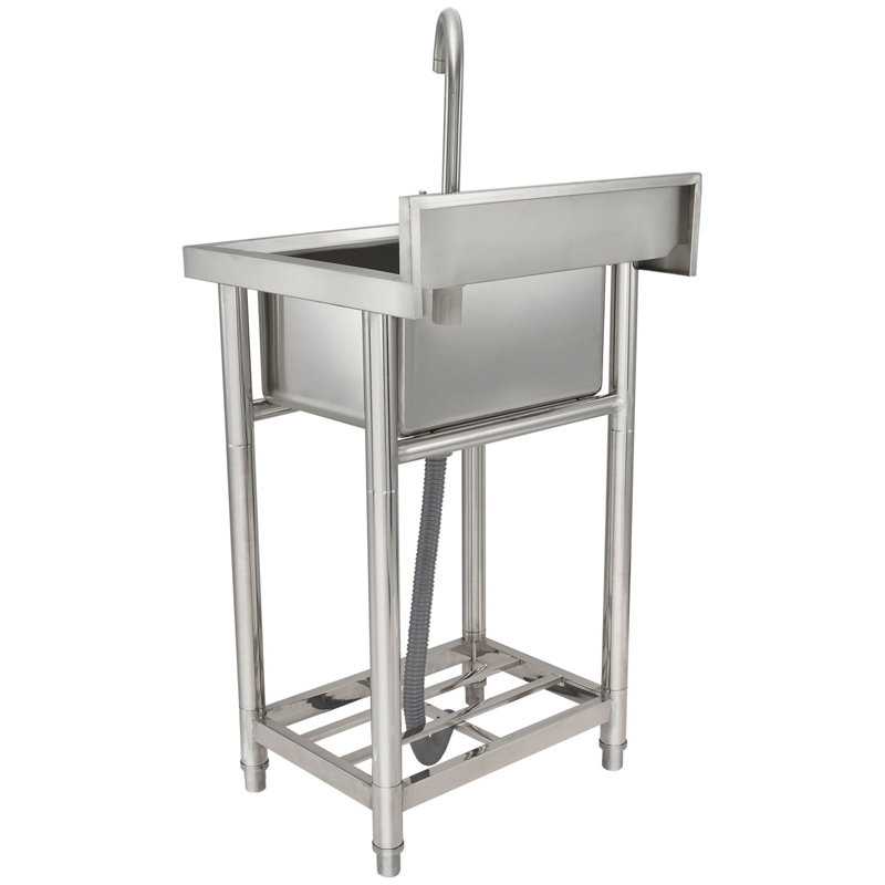 Évier utilitaire en acier inoxydable, petit évier autoportant à 1 compartiment avec robinet et pieds, éviers à simple cuve 16 x 13 x 8,7 po pour garage, restaurant, cuisine et buanderie