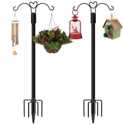 Ensemble de 2 poteaux d'alimentation d'oiseaux robustes de 92 pouces, poteau de jardin pour plantes suspendues, lanterne, mangeoire à colibris, support à plantes suspendu avec 5 pattes de base