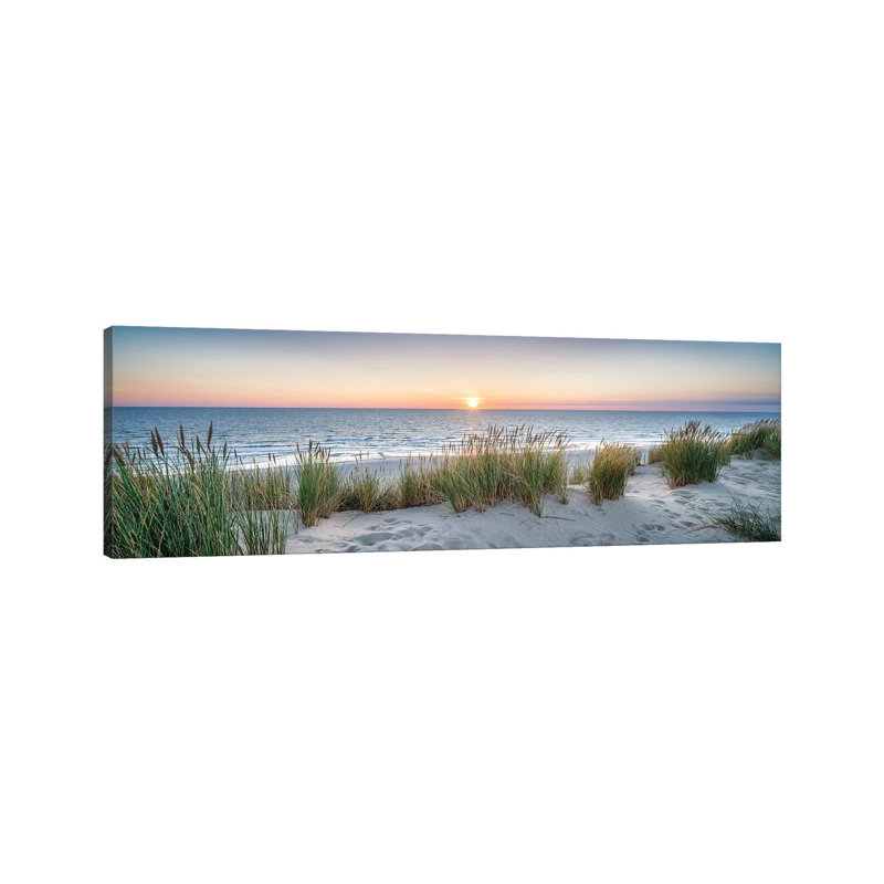" Dune Beach Panorama At Sunset " by Jan Becke, Wrapped Canvas, 20" H x 60" W, No Frame