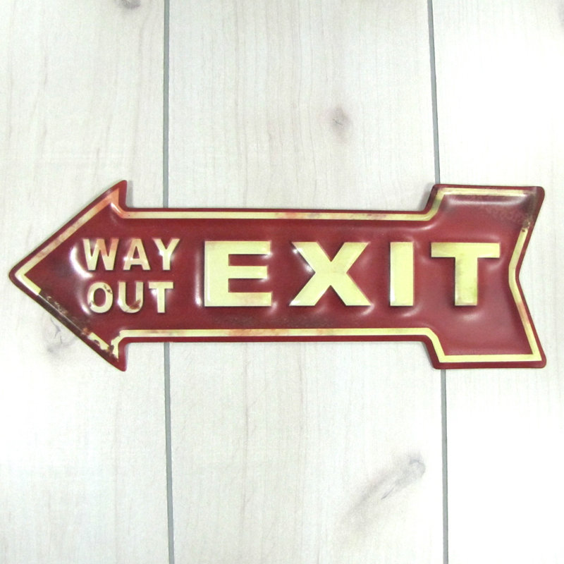 Embossed Metal Fire Emergency Exit Way Out Arrow Sign