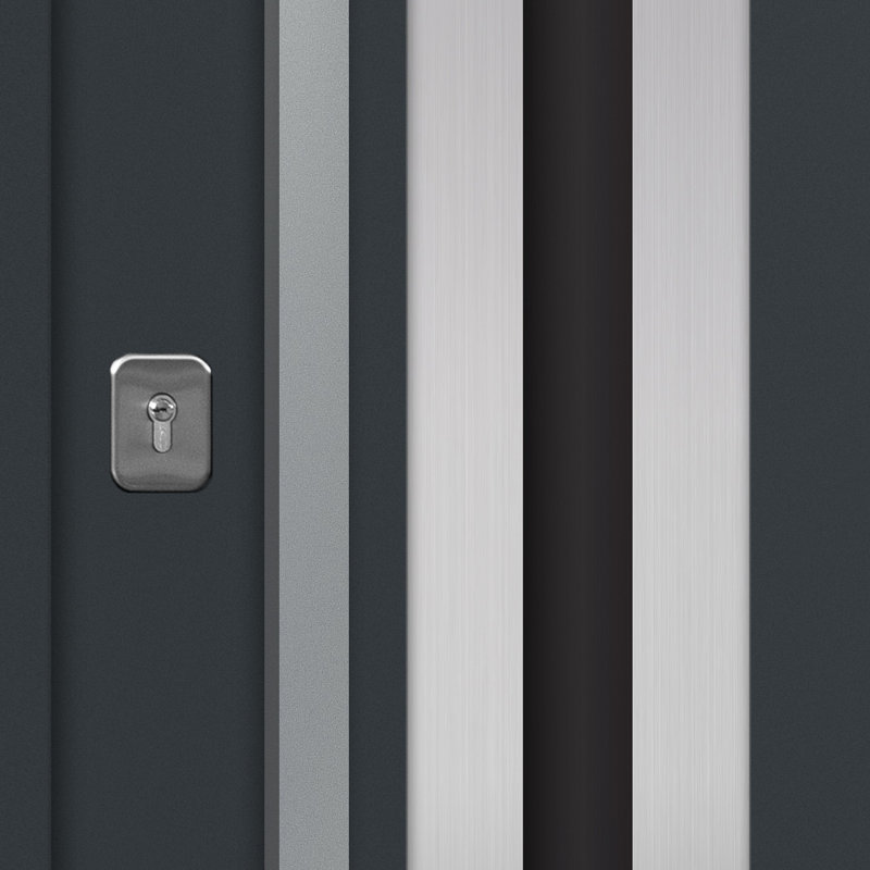 Porte d'entrée extérieure moderne en acier 36 po x 80 po - Inox, gris, S'ouvre à gauche vers l'intérieur