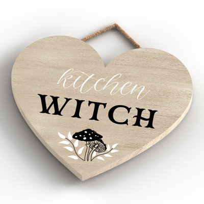 Kitchen Witch Mushrooms Wooden Heart Plaque