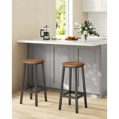 Tabourets de bar, ensemble de 2 chaises de bar, structure en acier, hauteur de 25,2 pouces, pour la cuisine, assemblage facile, design industriel, brun rustique et noir