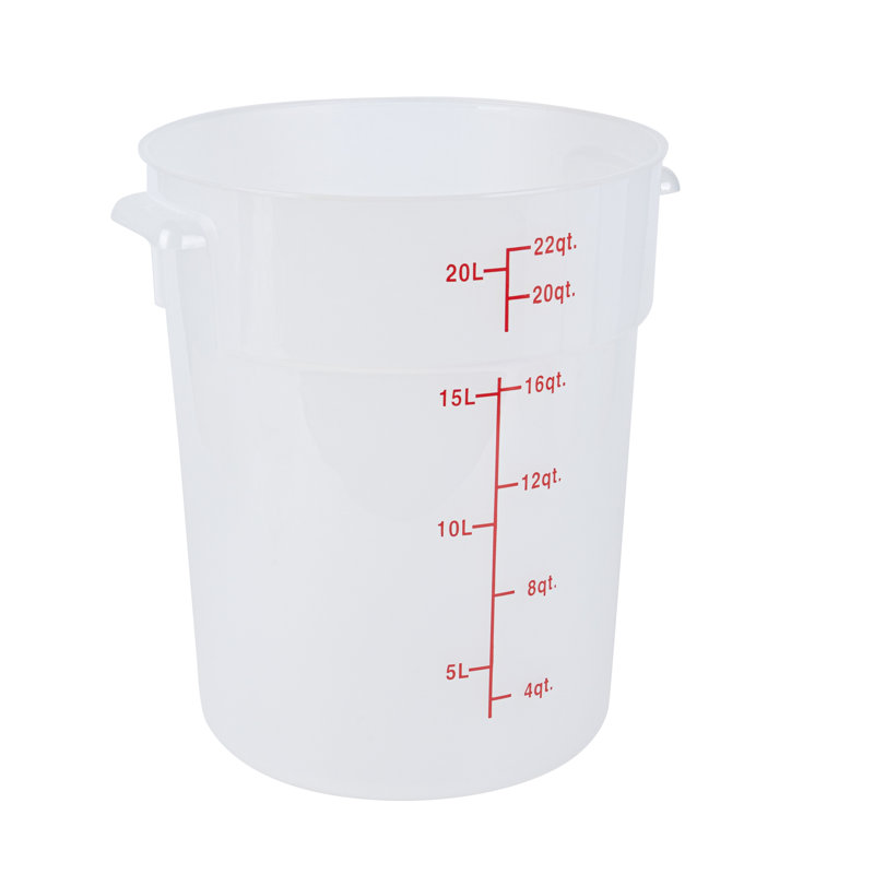 Contenant alimentaire de 22 pintes pour restaurant, 1 contenant translucide - couvercles vendus séparément, marqueurs de volume rouges, boîte à vaisselle, poignées latérales, pour ranger les aliments