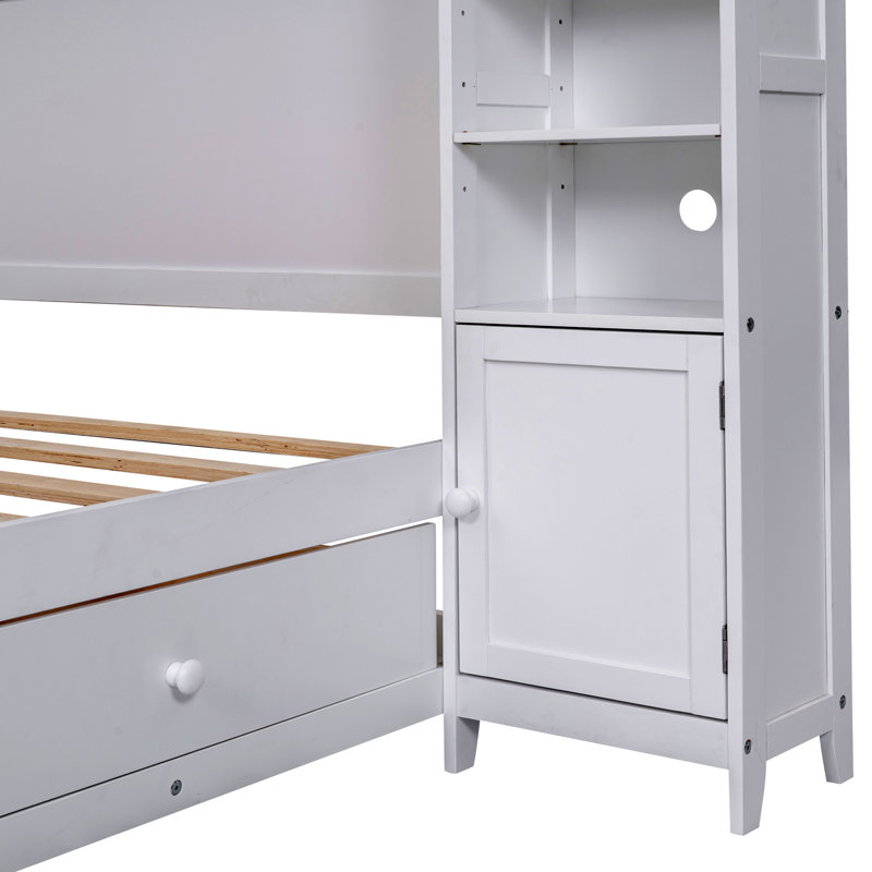 Lit en bois avec armoire et tablette tout-en-un