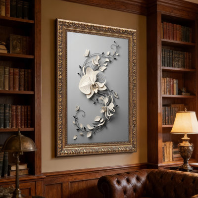 Art mural en toile noyer doré encadré pour le salon, la chambre à coucher, le bureau ou le vestibule - décoration murale décorative avec art floral