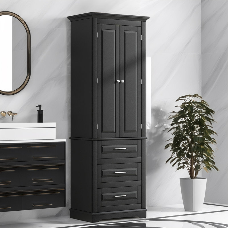 Armoire de rangement haute avec trois tiroirs, Noir