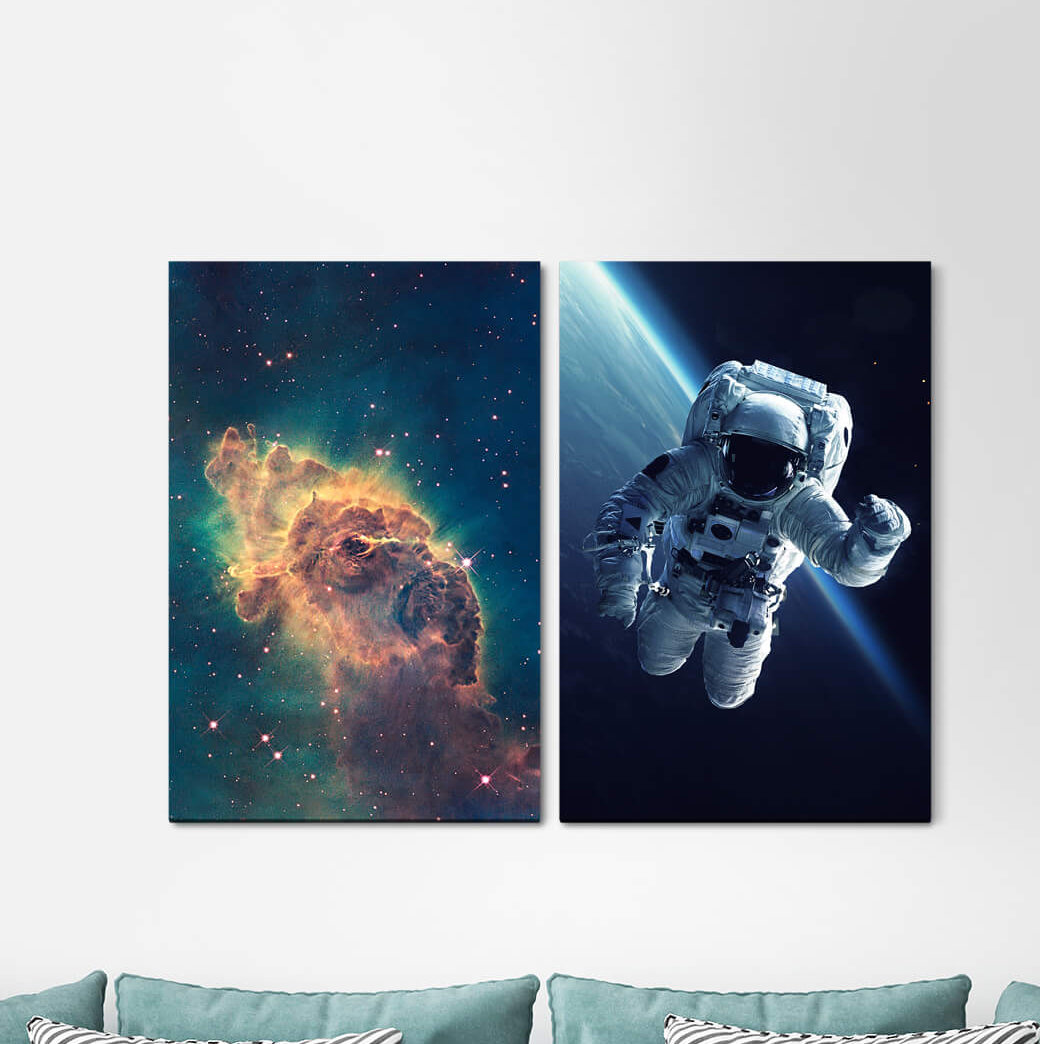 2-tlg. Leinwandbilder-Set - Grafikdruck „Nebula Astronaut Space Universe Stars Nasa”