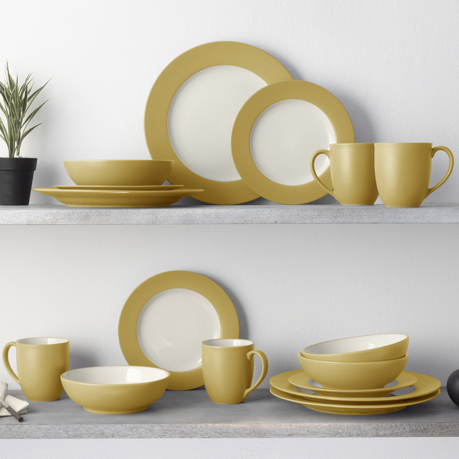 Colorwave Stoneware Dinnerware Set - Service for 4, Mustard