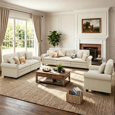 3-piece Upholstered Modular Sectional Sofa Sets With Nailhead Trim, Oversized Couch Set With Sofa, Loveseat And Armchair