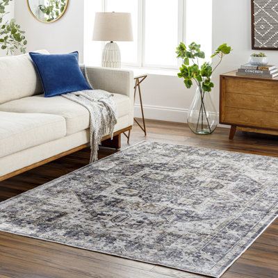 Mittler Oriental Power Loomed Polyester Area Rug in Dark Gray/Beige