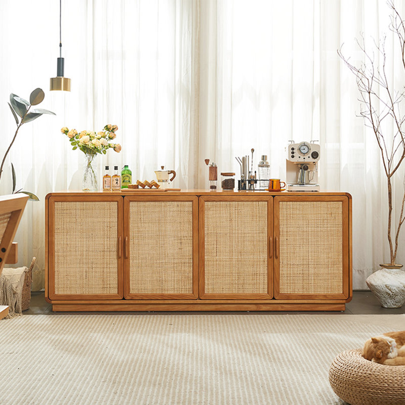 Buffet de rangement en rotin de bois massif de style Wabi-Sabi