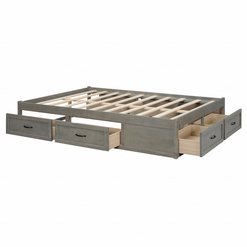 Full Size Platform Bed, With 6 Storage Drawers, Gray, Full