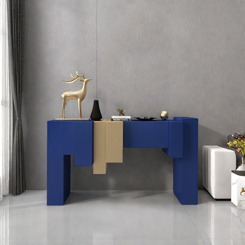 Modern Minimalist Art Design Console Table, Gold/Blue, 35.43" H x 47.24" W x 15.75" D