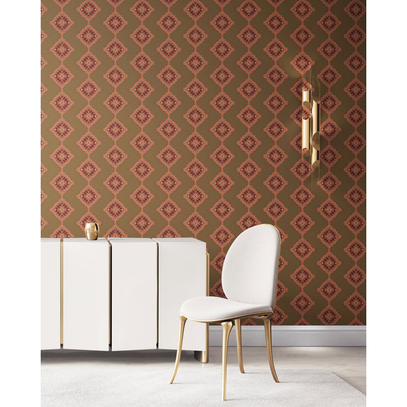 Desert Diamonds (Medium) | Intricate Geometric Wallpaper Double Roll, Brown/Green/Pink/Tan/Beige