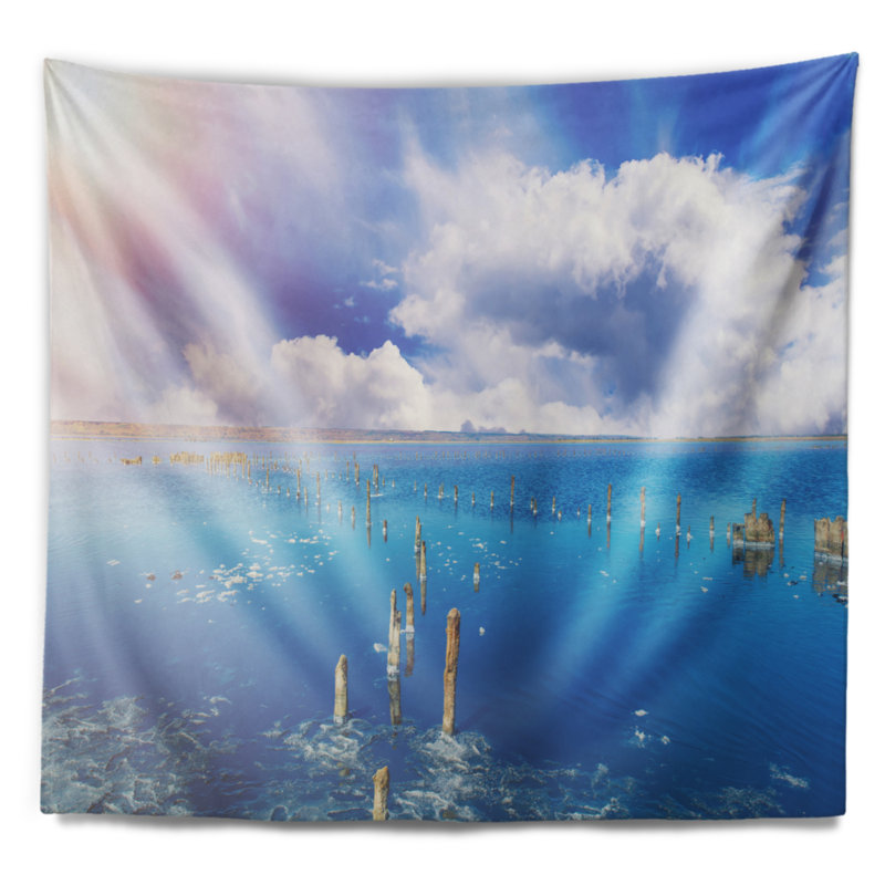 Tapisserie seascape sel lake under clouds, H 32 po x l 39 po