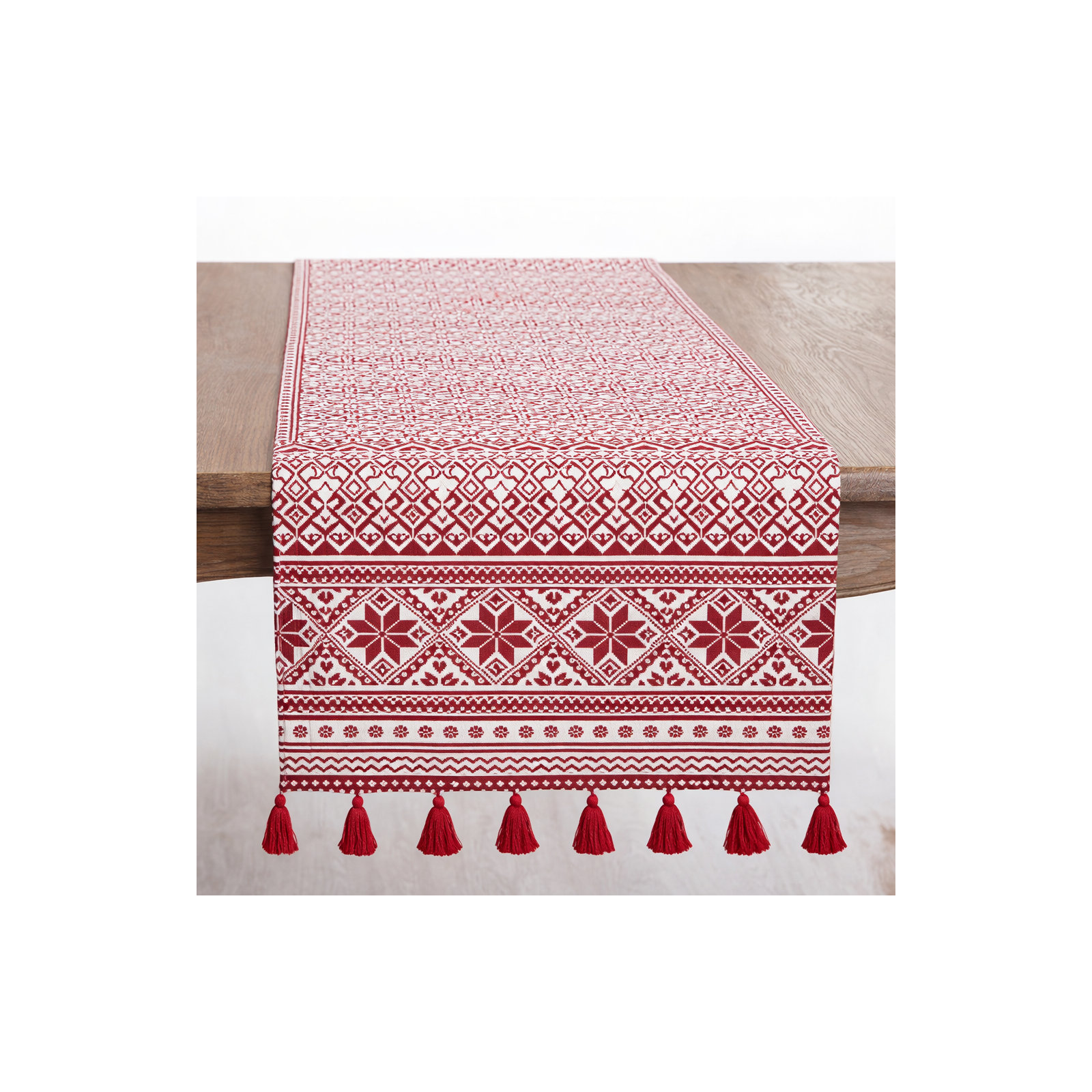Jayapura Geometric Christmas Table Runnner, 16" x 108"