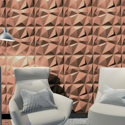 3D PVC Wall Panel – Faceted Diamond Design | Red Copper Rust | 500 x 500 mm | Waterproof & Lightweight
