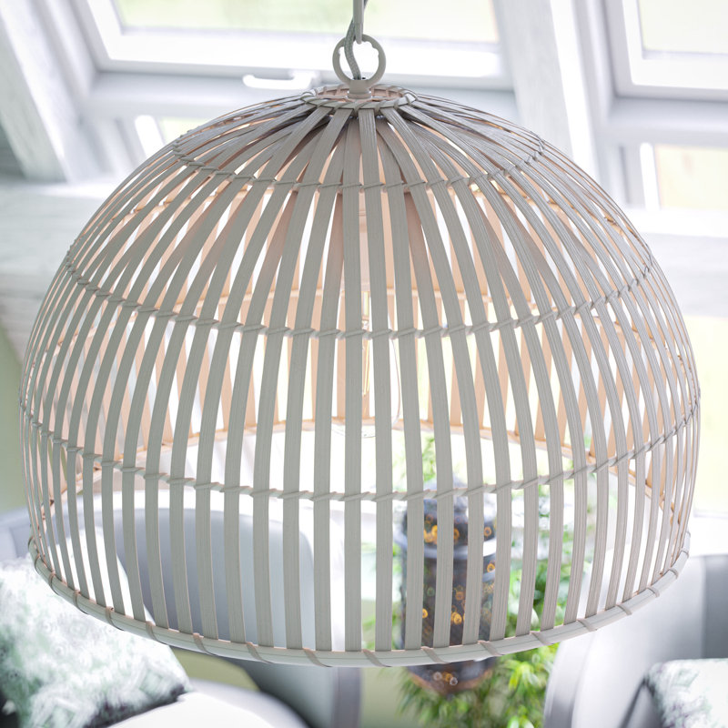 Moon 1-Light Rattan Pendant - White