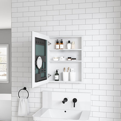 24''X26'' Beveled Mirror Bathroom Medicine Cabinet - Left Opening Door, Generous Interior Space, Hd Mirror, Robust Engineered Wood, Hinge 24'' W X 26'' H Storage With Door Open, Spacious Area,