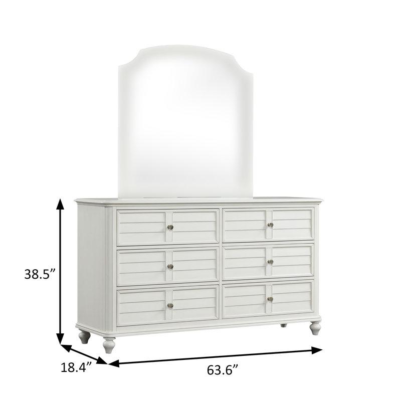 63.6" W Transitional/Coastal Dresser, Antique White