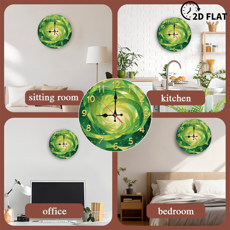 Golden Numbers On Green Swirl Clock