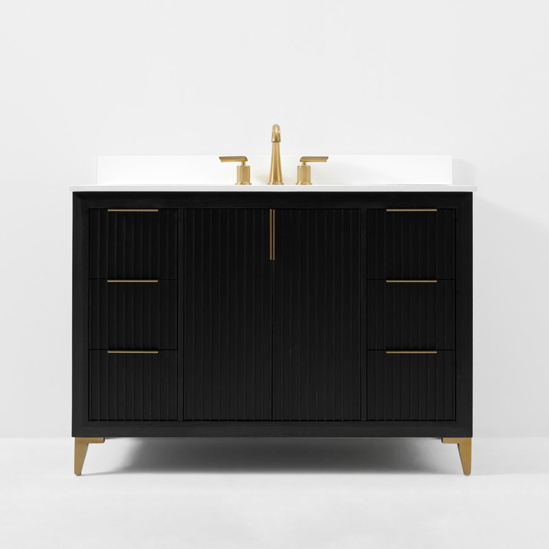 Turlington Freestanding Standard Bathroom Vanity with Top, Black Oak, 48"