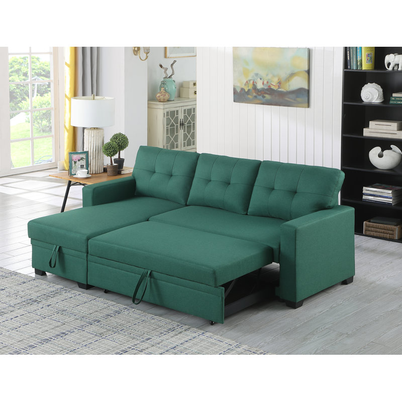 Upholstered L-Shaped Sectional Reversible, Green Cotton