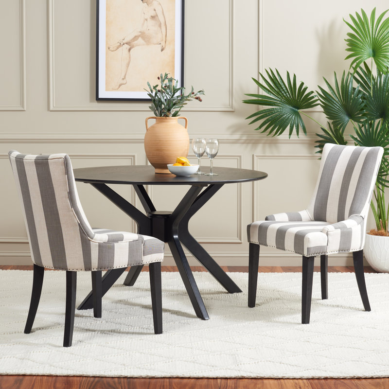 Halleigh 19.5'' H Upholstered Parsons Chair, Grey/Bone Striped Linen Blend