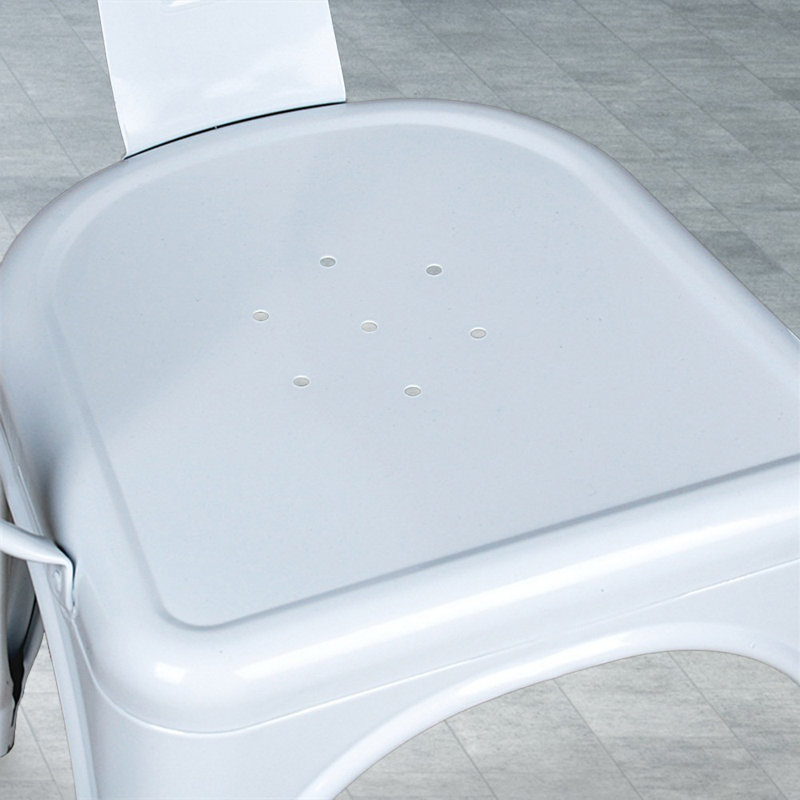 White Metal Slat Back Stackable Dining Chair Set