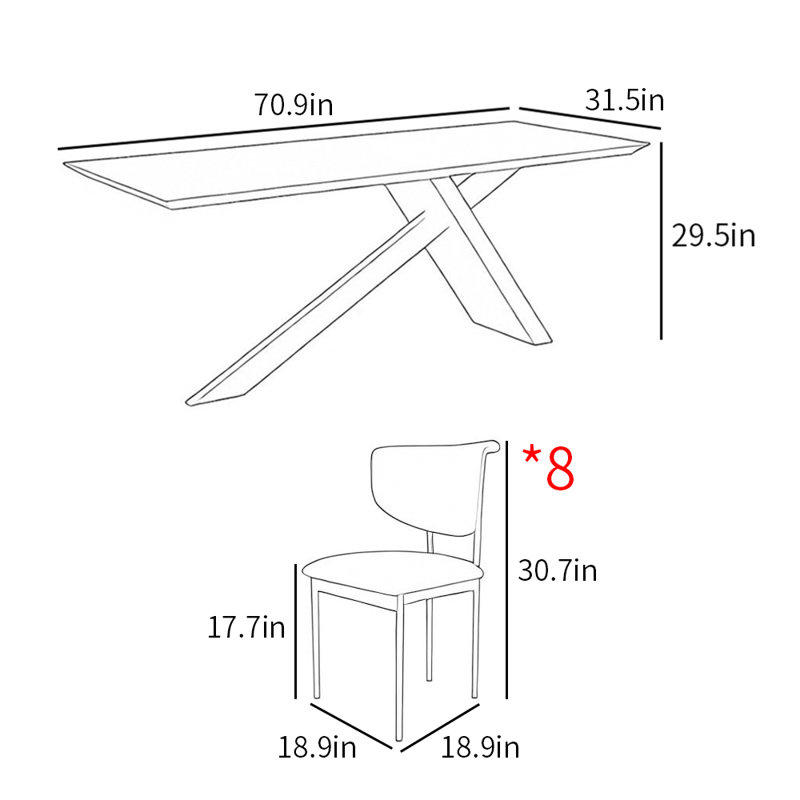 Ensemble de table de salle à manger rectangulaire de style français, H 29,5 po x L 70,9 po x l 31,5 po, Blanc