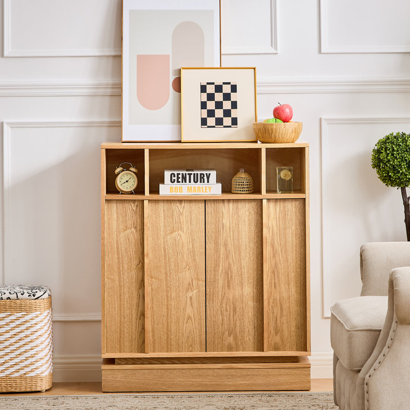 32" Sideboard Buffet Cabinet With Storage, Natural Wood