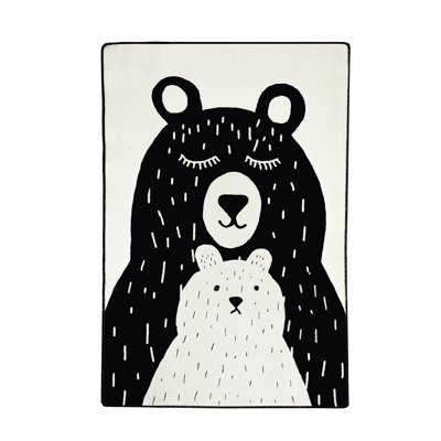 Tapis rectangulaire blanc / noir en velours tissé à la machine Haith
