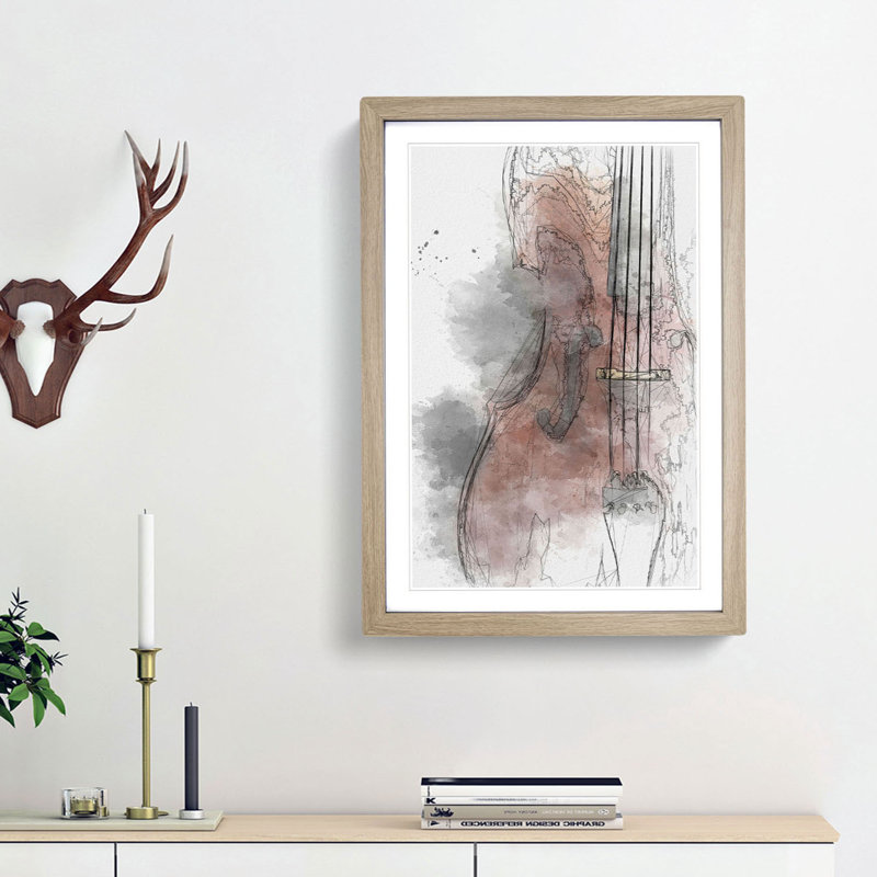Cello in Abstract - Picture Frame Graphic Art Print, Oak Framed, 65cm H x 48cm W x 2cm D