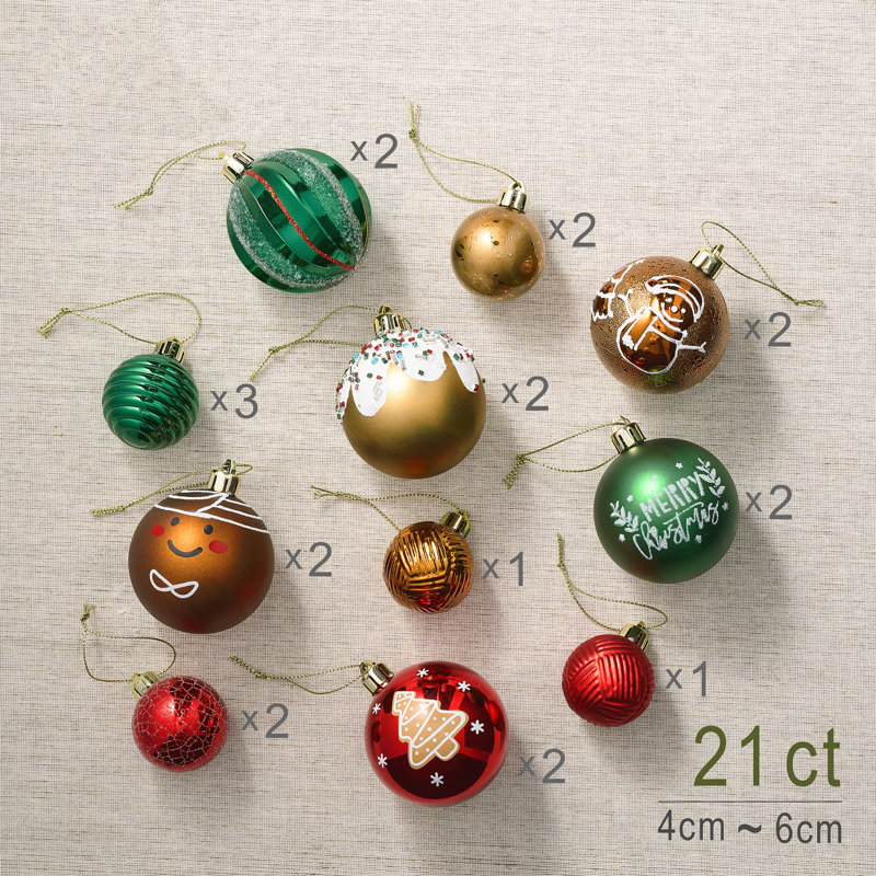 21ct Red Green Gold Shatterproof Gingerbread Christmas Ornaments Set