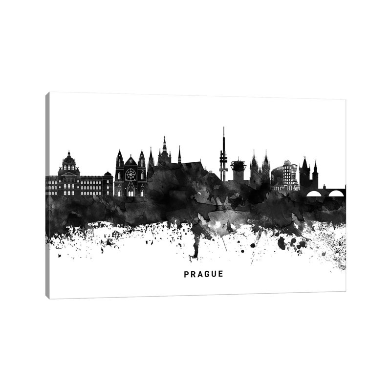 Prague Skyline Black & White - Wrapped Canvas Print, 66.04 cm H x 45.72 cm W