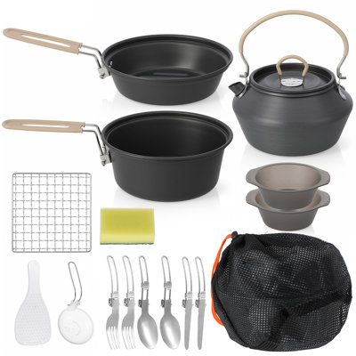 Portable Outdoor Folding Cookware Set, Camping Frying Pan and Saucepan Set, Includes a Complete Set with Kettle, Frying Pan, and Saucepan, Multifunctional Outdoor Cooking Set, Comes with a Storage Bag for Easy Portability