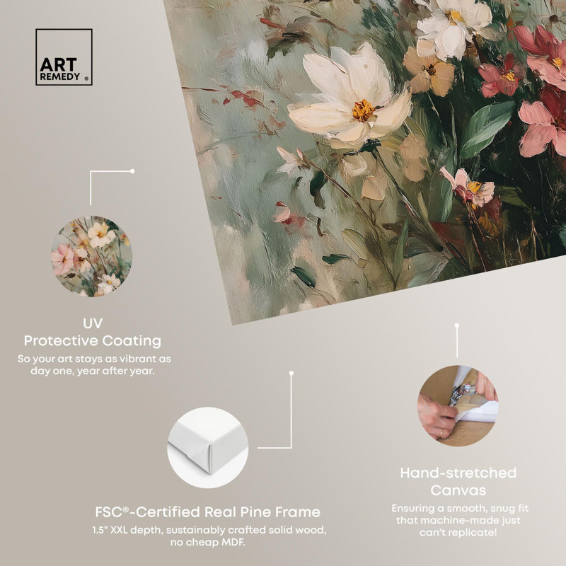 Art floral rétro sur toile , H 15 po x l 10 po, Toile tendue