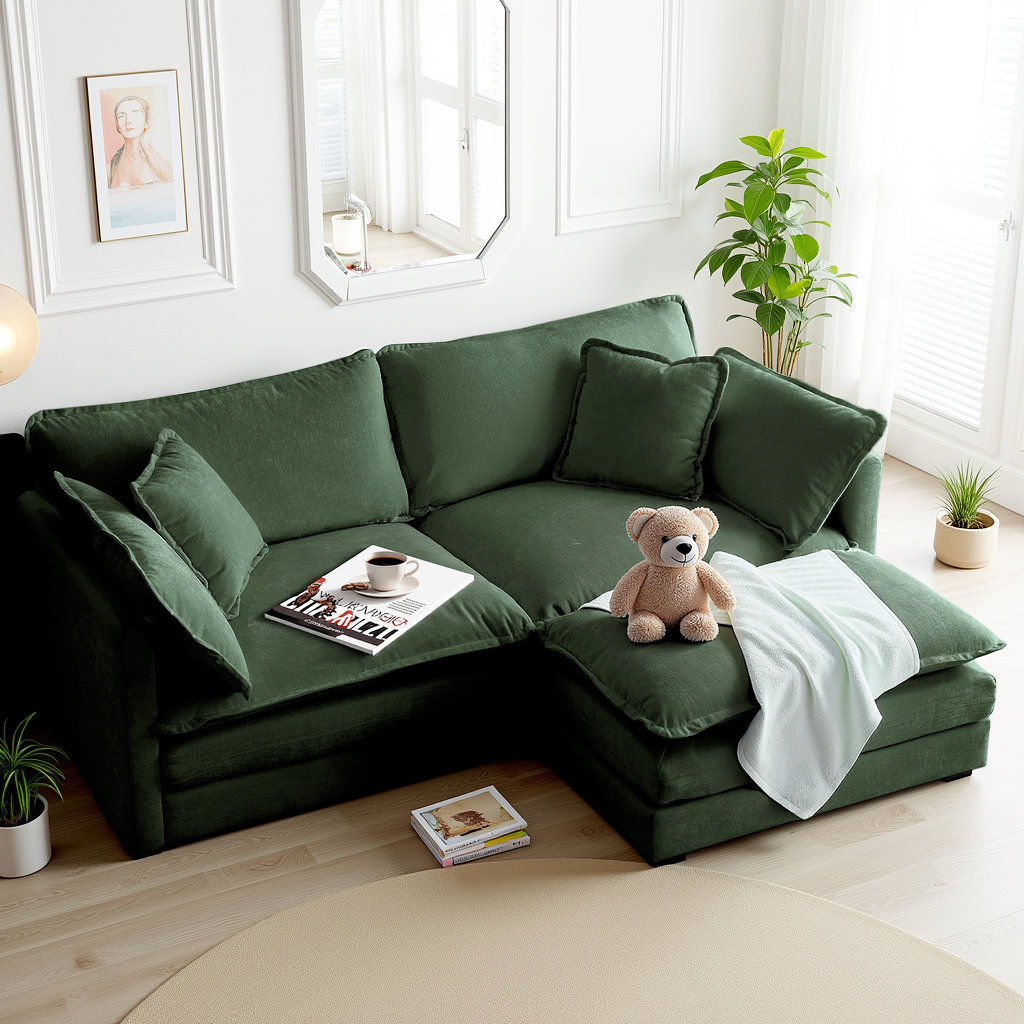 Latitude Run® L-Shaped Chenille Sectional Sofa with Ottoman