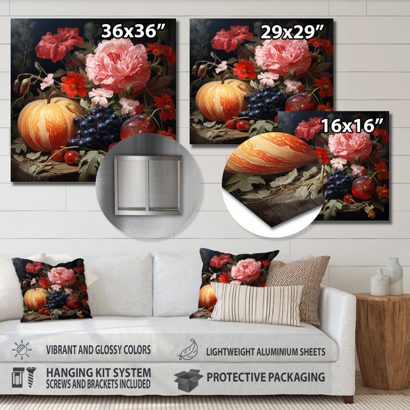 Art mural en métal Renaissance, fruits et bleuet, H 16 po x l 16 po x P 1 po