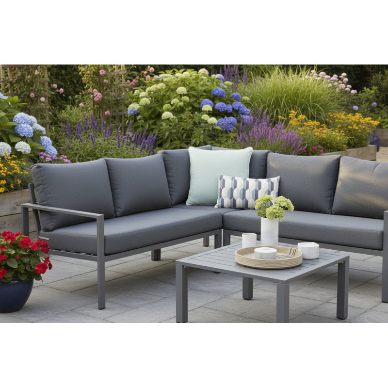 Wallach 5 Seater Corner Set Grey Cushions, Grey