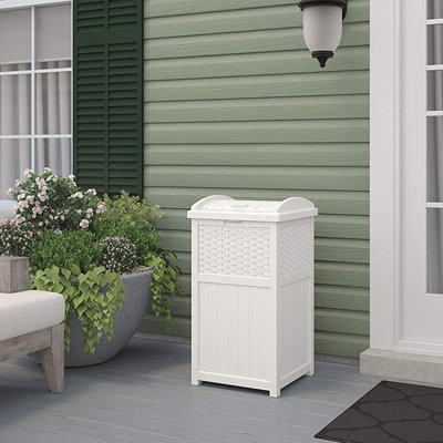 Suncast 17 in. W x 16 in. D Resin Trash Hideaway with Latching Lid, Made in the USA