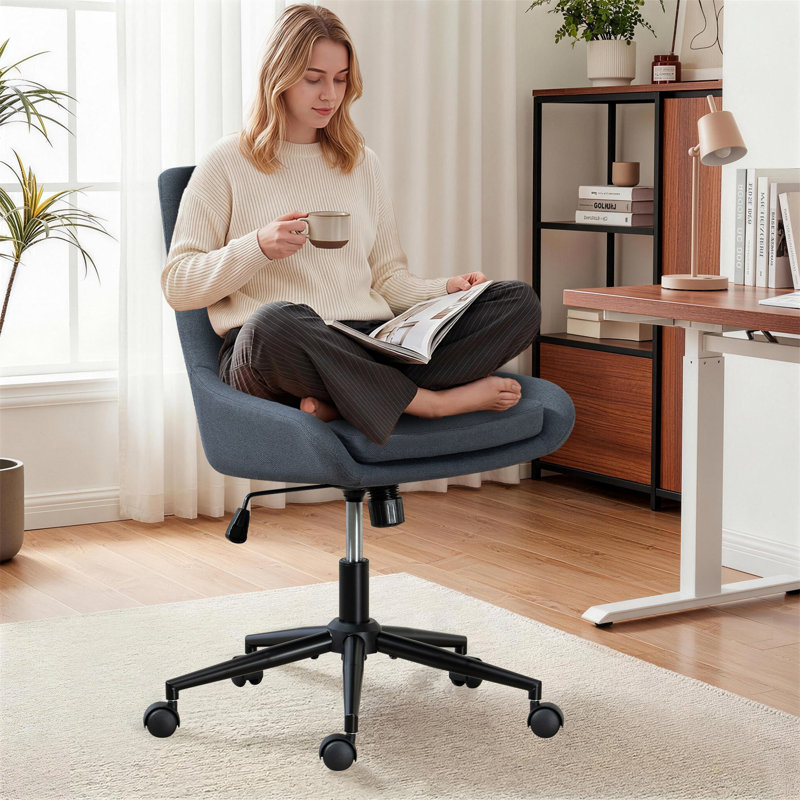 Linen Armless Swivel Task Chair with Tilting Rock and Adjustable Seat Height , Dark Gray,  Dark Gary Linen