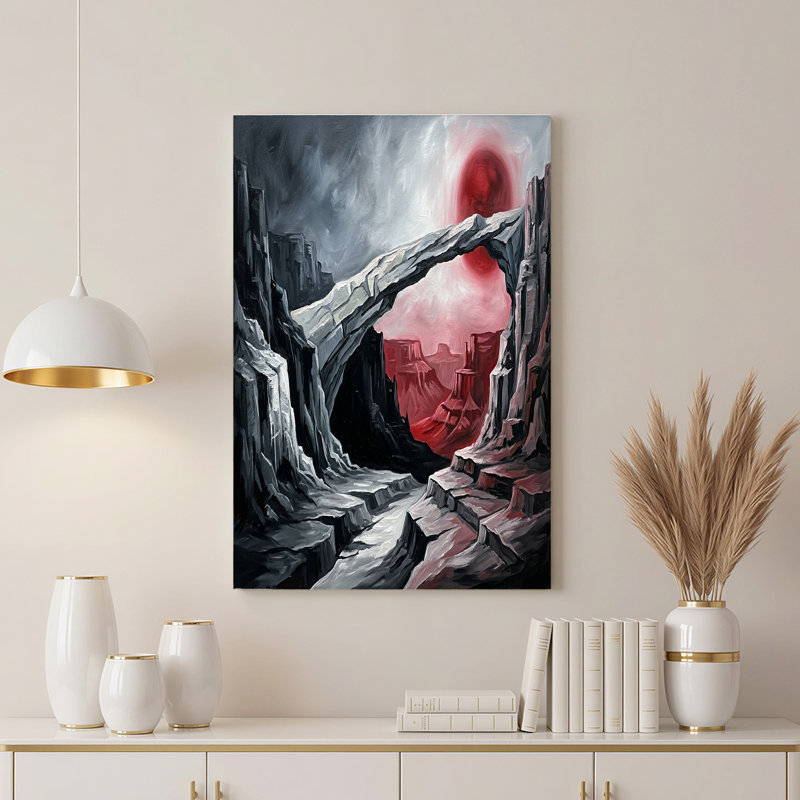 Toile grise grise encadrant le coucher de soleil rouge sur toile Canyon, H 16 po x l 24 po