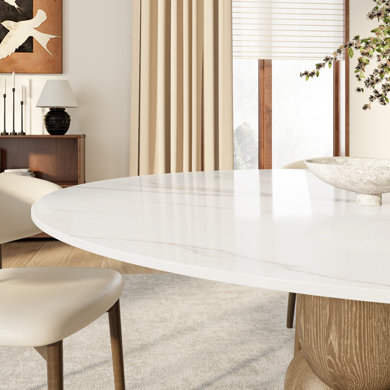 Amberly 7PCS Dining Table Set With Faux Leather Dining Chairs, Saving Space, Snowy White, 29.52" H x 53.15" W x 53.15" D